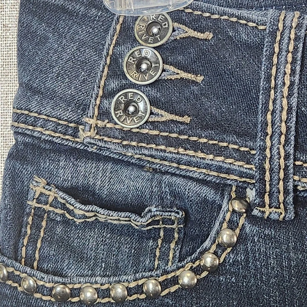 Red Rivet Denim Jeans Women's/Jr. 9 Dark Wash Bootcut‎ Embellished Y2K Mid Rise